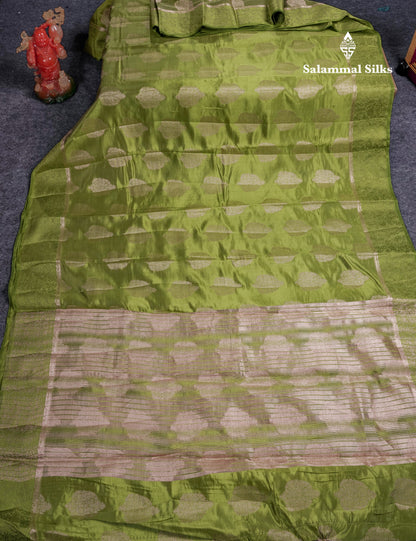 Beautiful Green Semi Raw Silk Saree With Fancy Border