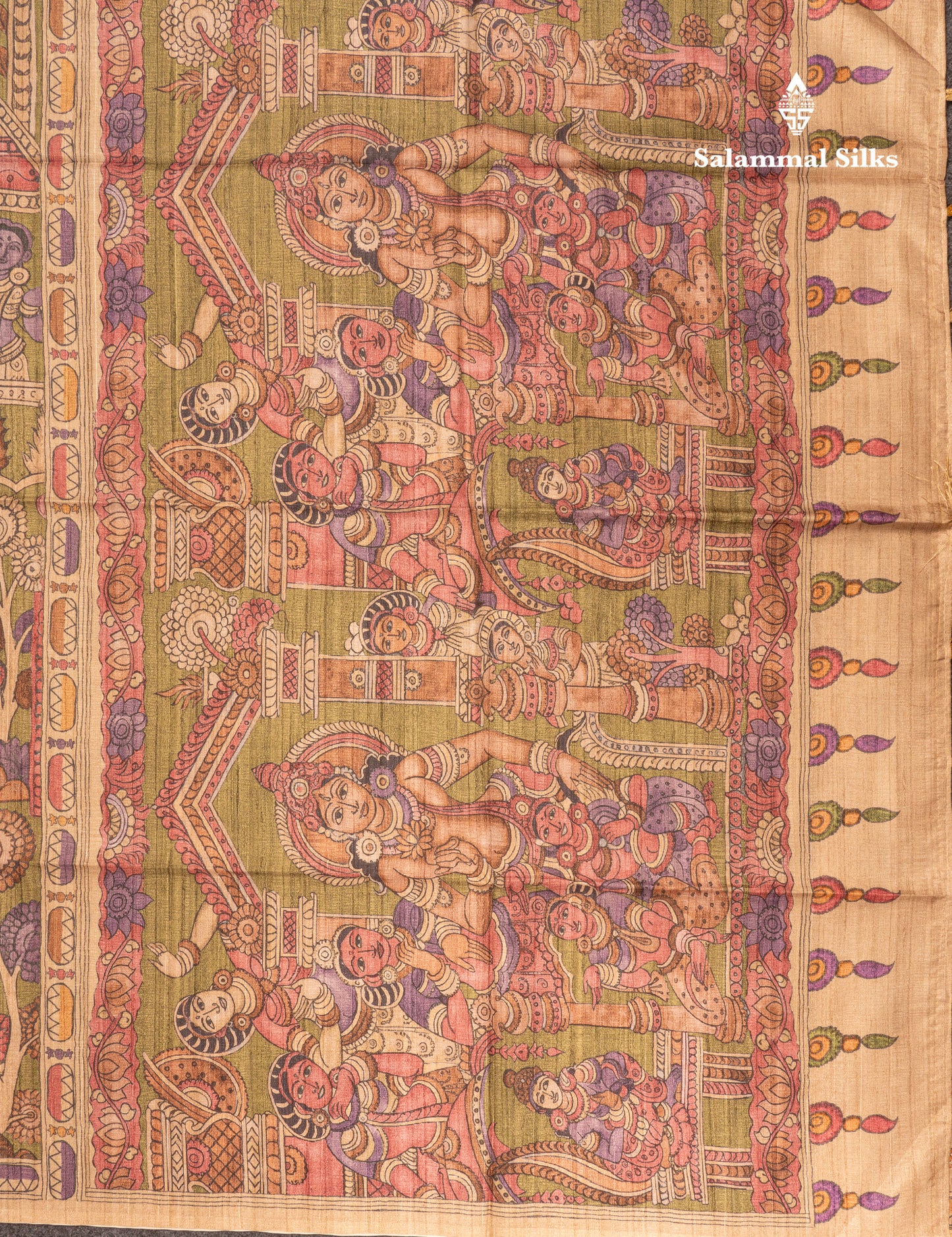 Purple Kalamkari Design Semi Tussar Fancy Saree With Contrast Sandal Blouse