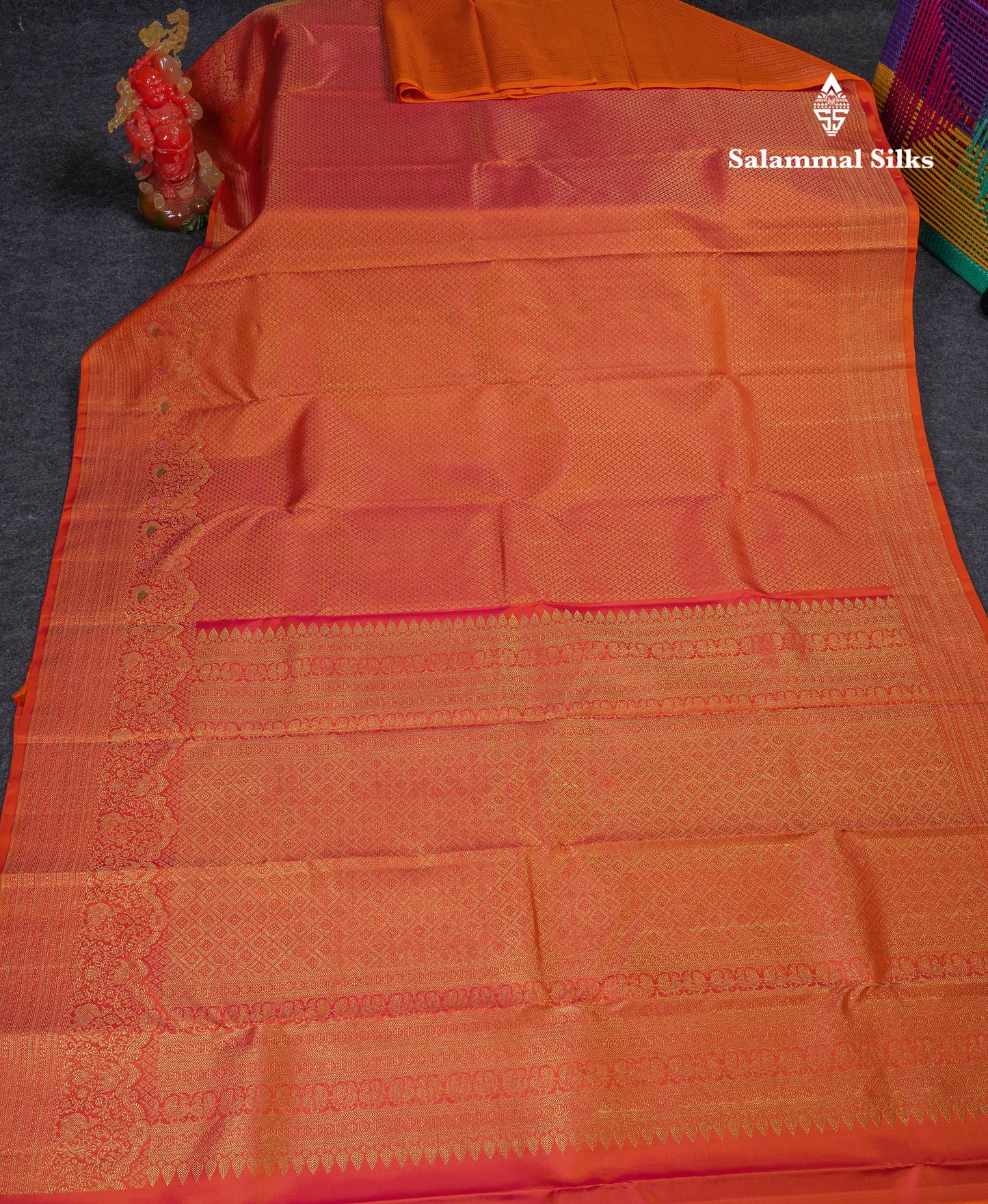 Beautiful Orange Bridal Pure Kanjivaram Silk Saree With Traditional Menakari Work Turning Border