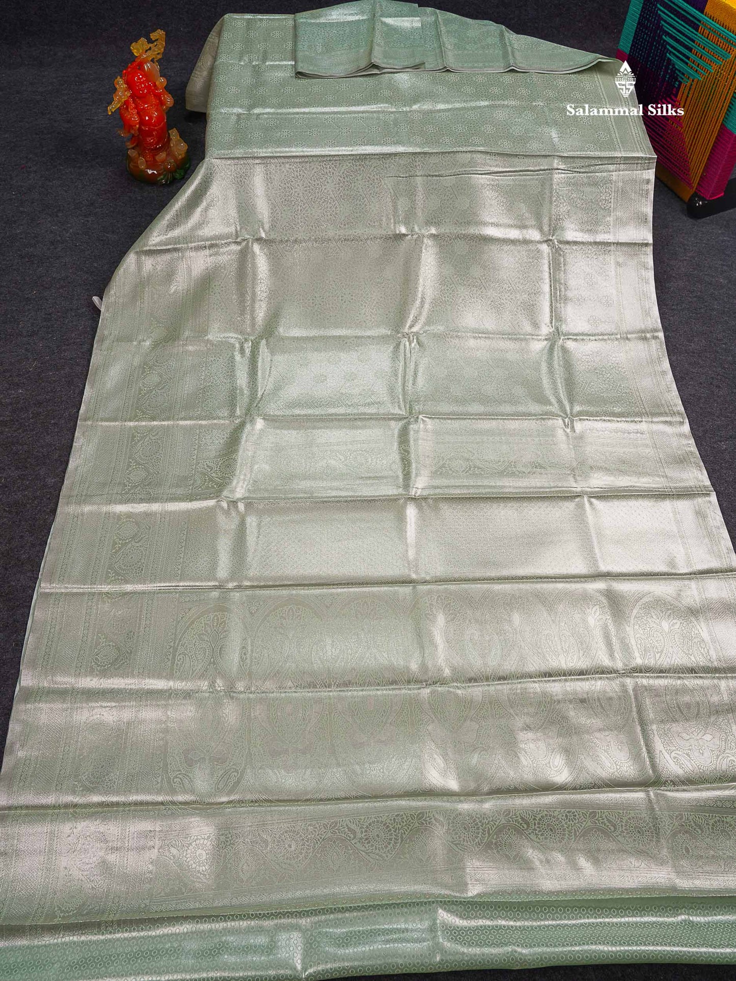 Light Sea Green Bridal Tissue Semi Silk Saree With Traditional Evening Morning Border