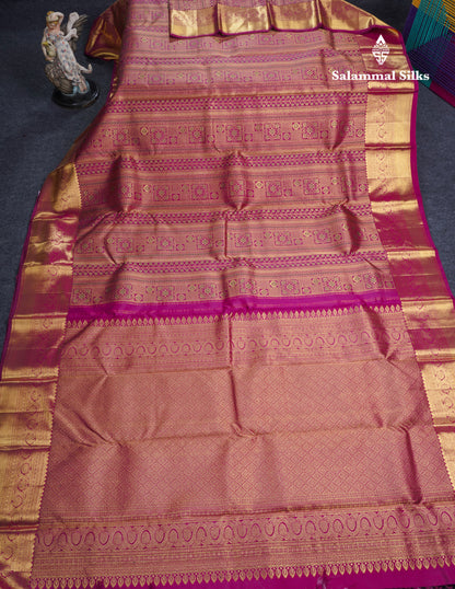 Magenta Beautiful Menakari Work Bridal Pure Kanjivaram Silk Saree With Traditional Border
