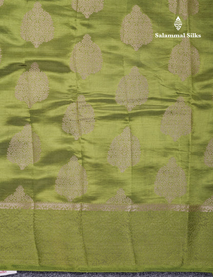 Beautiful Green Semi Raw Silk Saree With Fancy Border