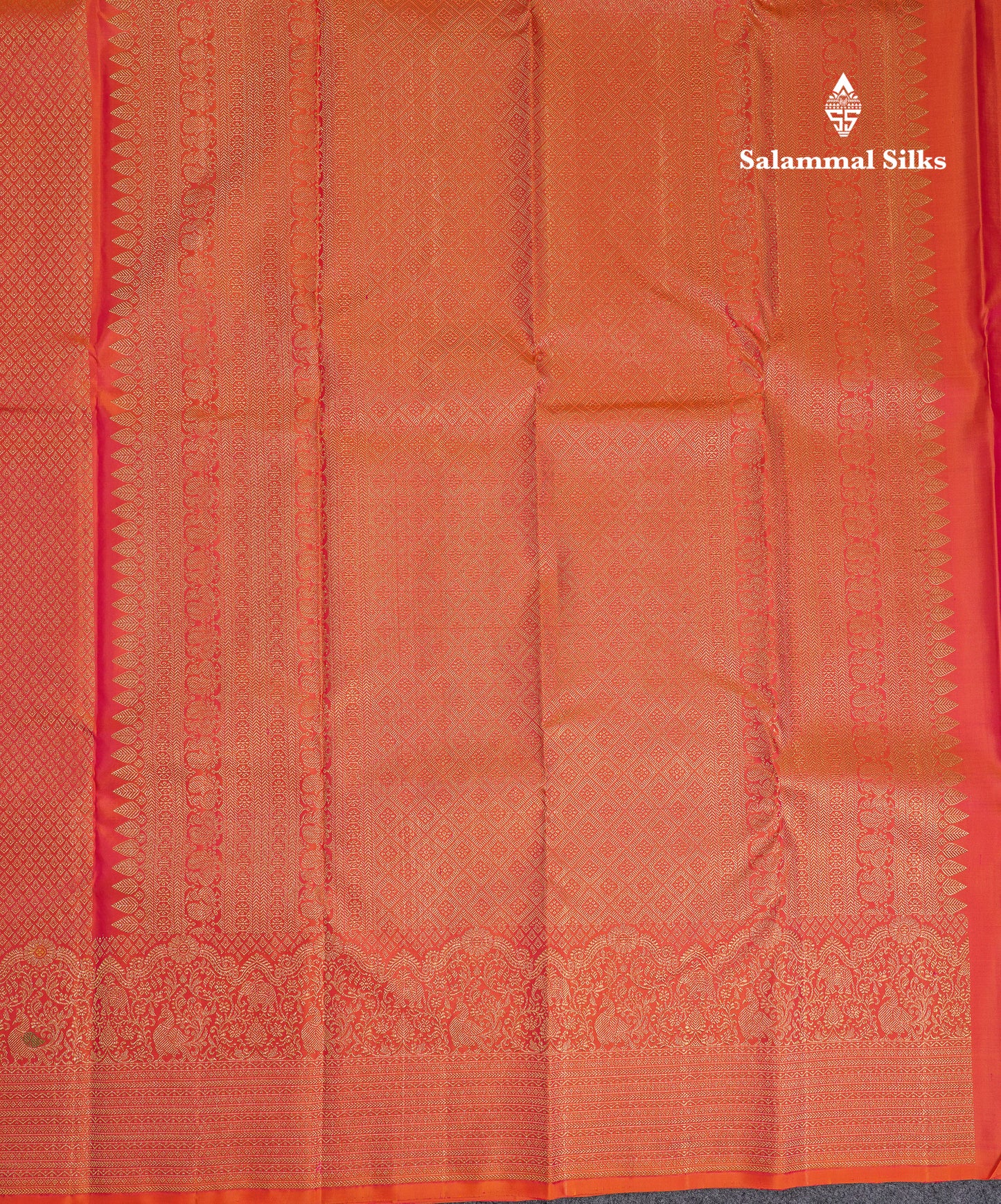 Beautiful Orange Bridal Pure Kanjivaram Silk Saree With Traditional Menakari Work Turning Border