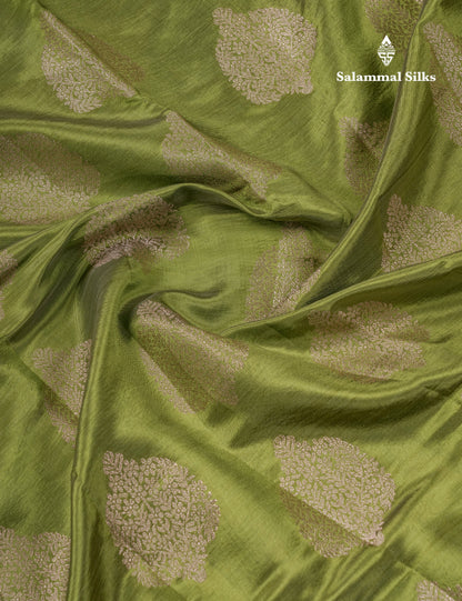 Beautiful Green Semi Raw Silk Saree With Fancy Border