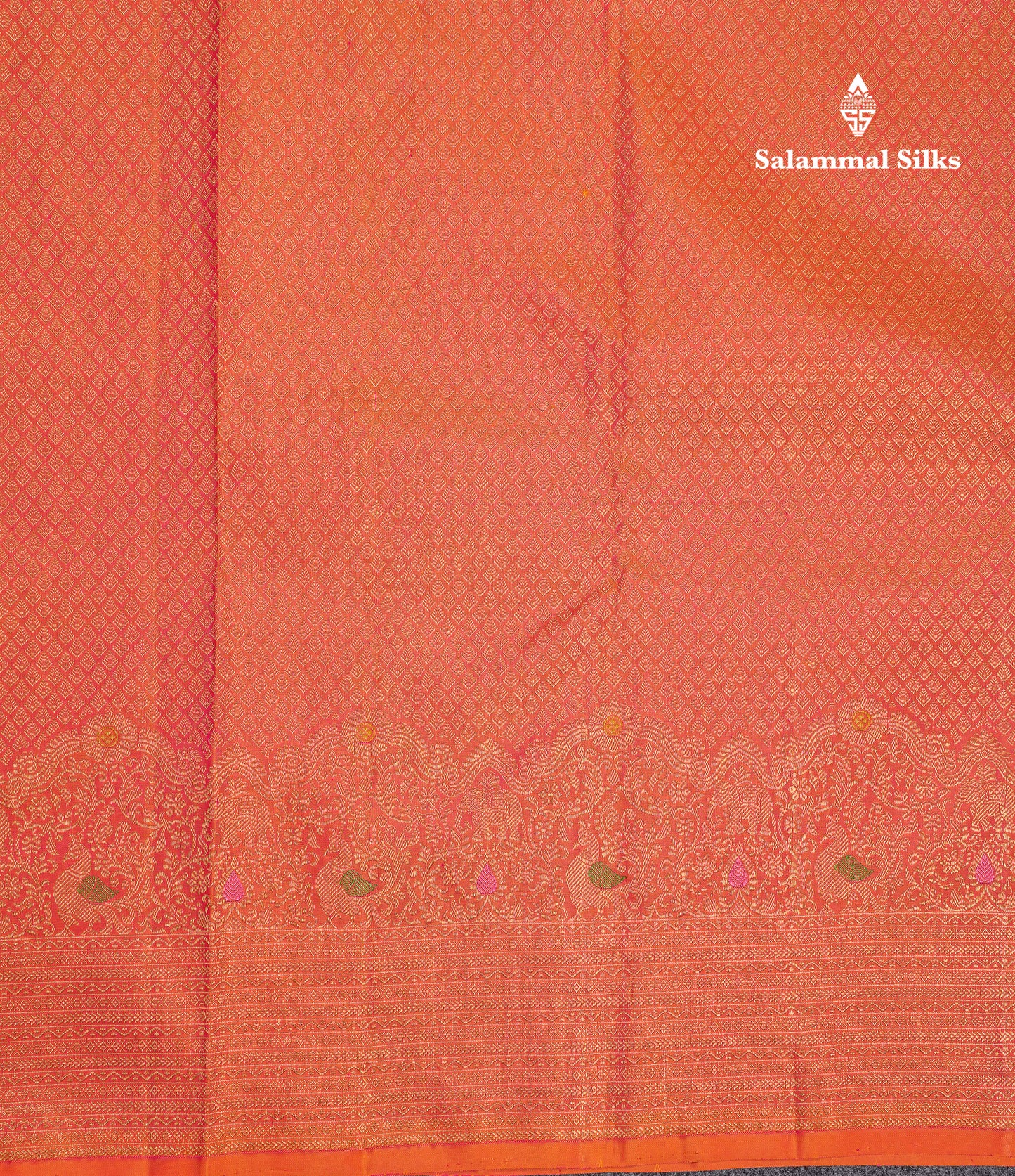 Beautiful Orange Bridal Pure Kanjivaram Silk Saree With Traditional Menakari Work Turning Border