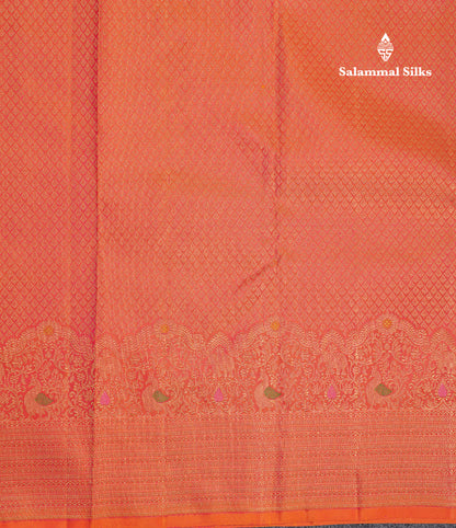 Beautiful Orange Bridal Pure Kanjivaram Silk Saree With Traditional Menakari Work Turning Border