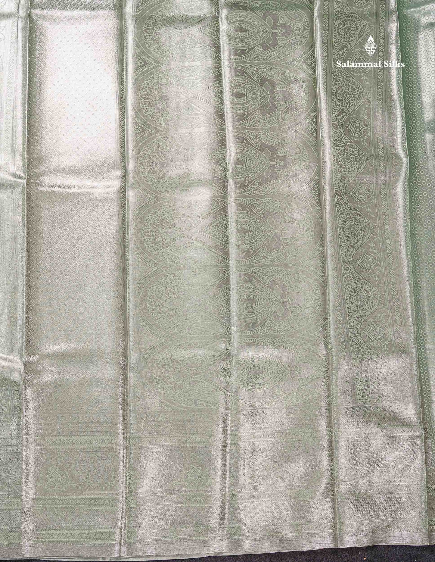Light Sea Green Bridal Tissue Semi Silk Saree With Traditional Evening Morning Border