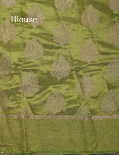 Beautiful Green Semi Raw Silk Saree With Fancy Border