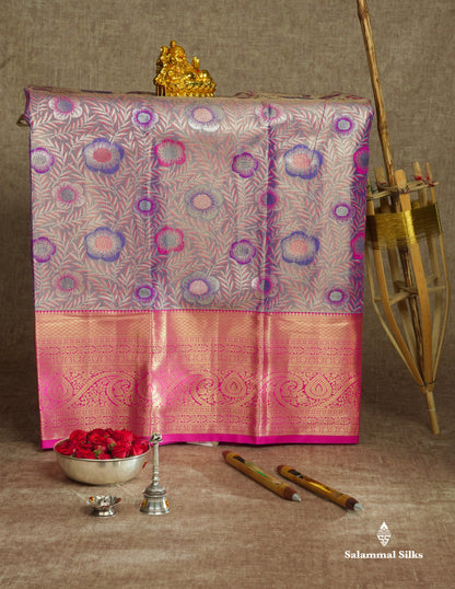 Semi Silk Pattu Pavadai Tissue ( Violet ) With Pink Blouse 36"