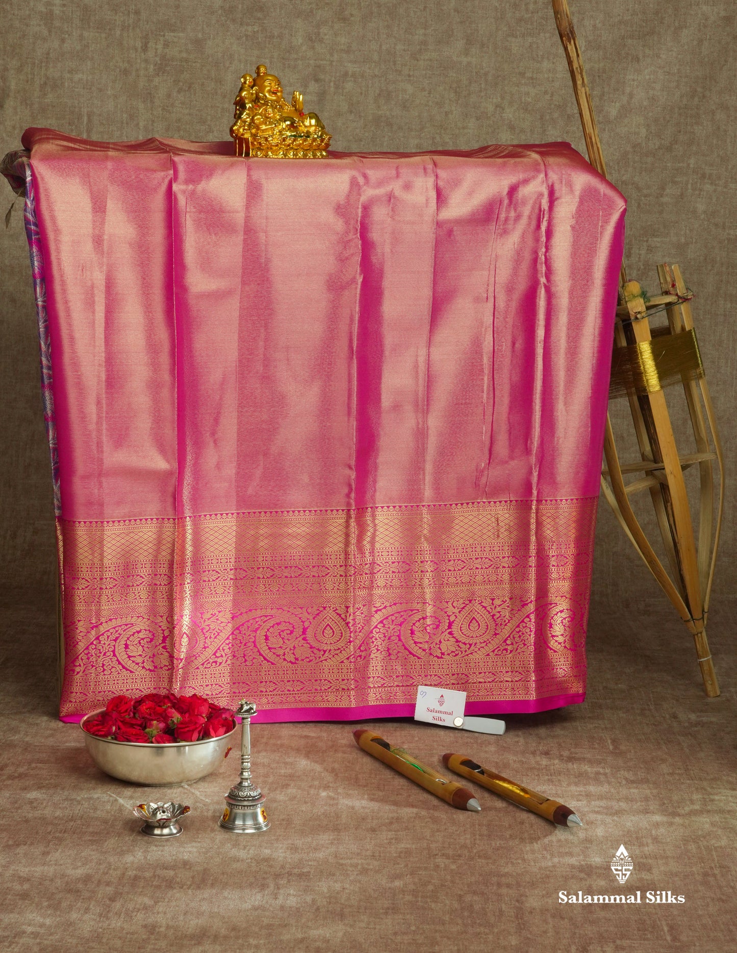 Semi Silk Pattu Pavadai Tissue ( Violet ) With Pink Blouse 36"