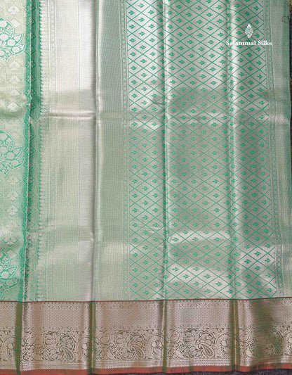 Beautiful Light Green Tissue Bridal Semi Silk Saree With Contrast Dual Tone Maroon Traditional Border
