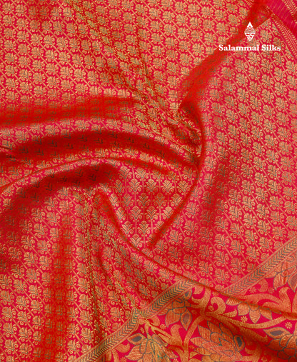 Dual Tone Reddish Pink Beautiful Menakari Work Bridal Pure Kanjivaram Silk Saree With Traditional Border