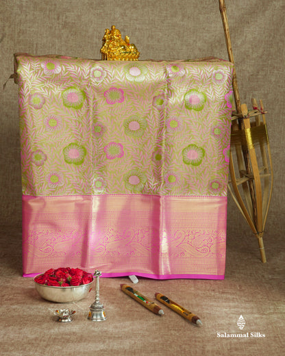 Semi Silk Pattu Pavadai ( Pista Green ) With Pink Blouse 36"