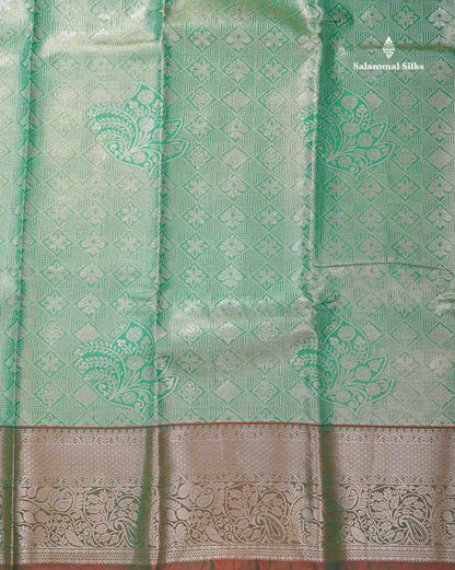 Beautiful Light Green Tissue Bridal Semi Silk Saree With Contrast Dual Tone Maroon Traditional Border