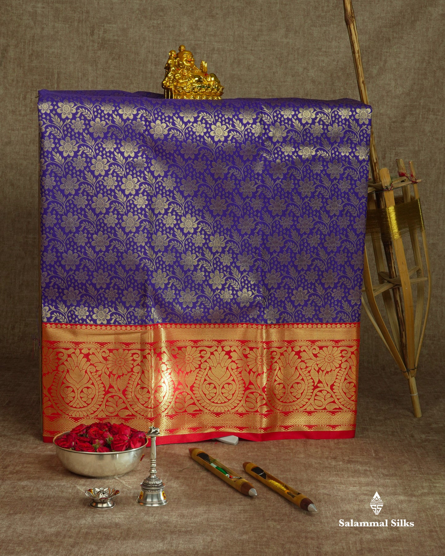 Semi Silk Pattu Pavadai ( Violet ) With Red Blouse 36"