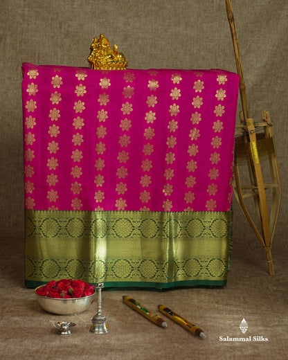 Semi Silk Pattu Pavadai ( Magenta Pink ) With Bottle Green Blouse 36"