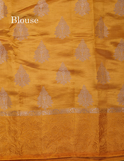 Beautiful Blue Semi Raw Silk Saree With Fancy Border