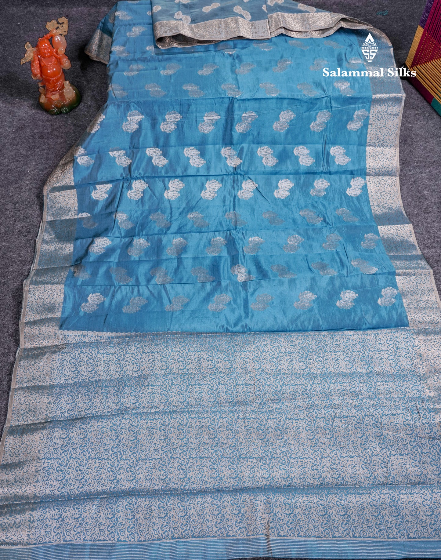 Beautiful Blue Semi Raw Silk Saree With Fancy Border