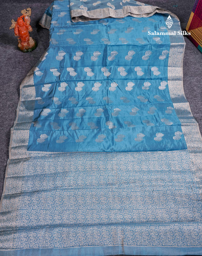 Beautiful Blue Semi Raw Silk Saree With Fancy Border