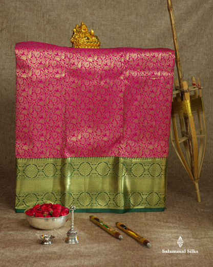 Semi Silk Pattu Pavadai ( Magenta ) With Bottle Green Blouse 36"