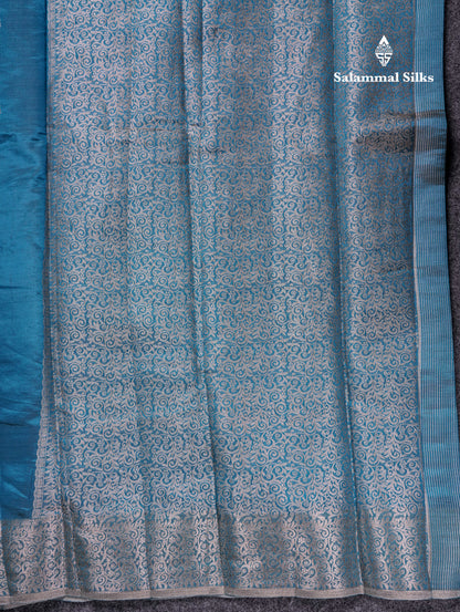 Beautiful Blue Semi Raw Silk Saree With Fancy Border