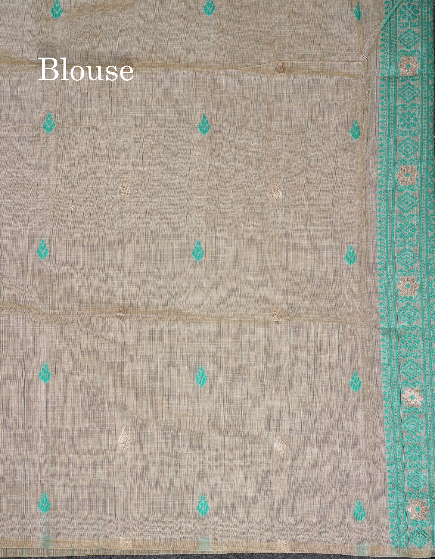 Beautiful Cream Sandal Thread Work Butta Cotton Mix Saree With Contrast Navy Blue Fancy Border