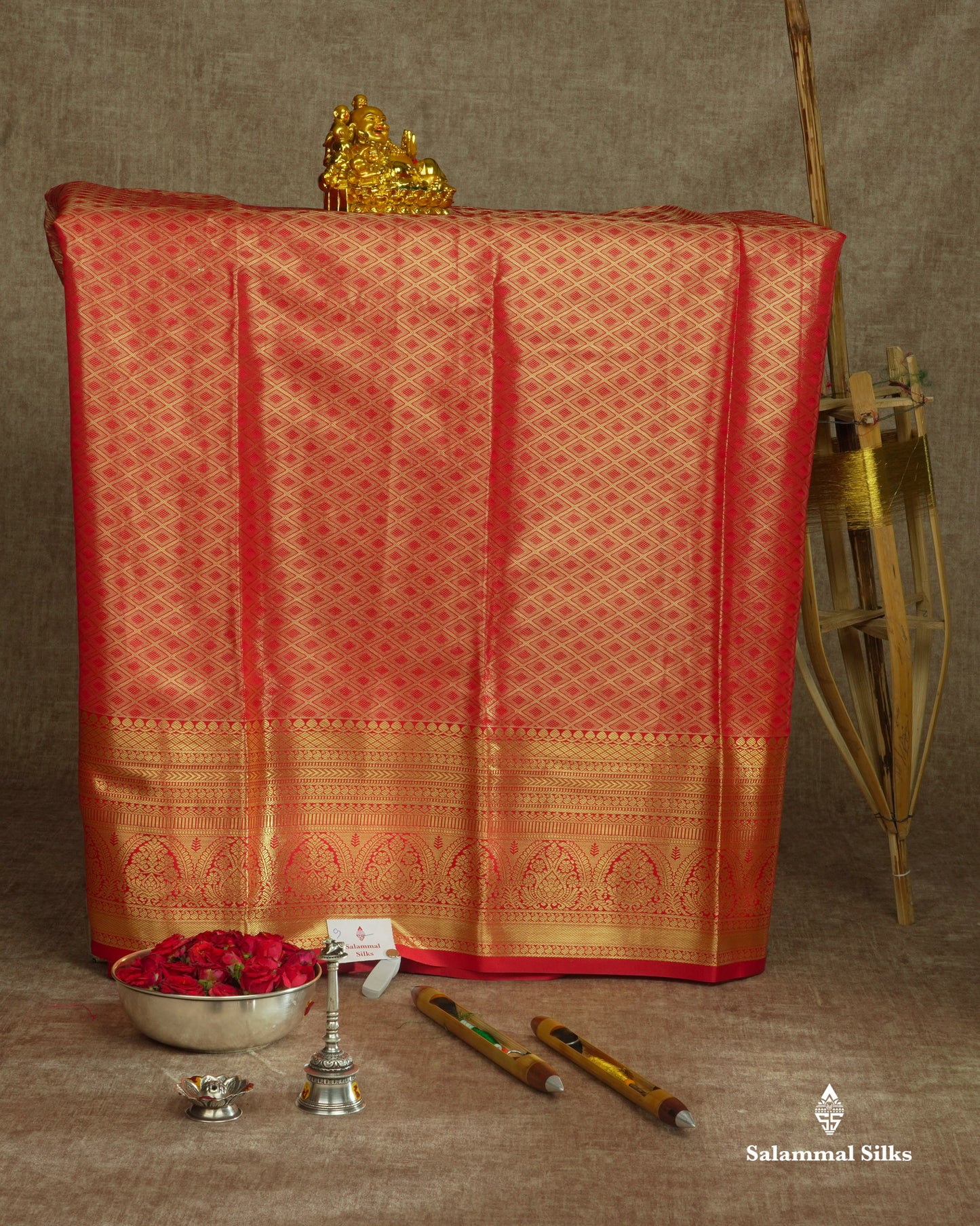 Semi Silk Pattu Pavadai ( Mustard Yellow ) With Red Blouse 36"