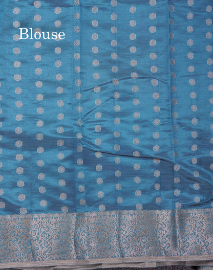 Beautiful Blue Semi Raw Silk Saree With Fancy Border