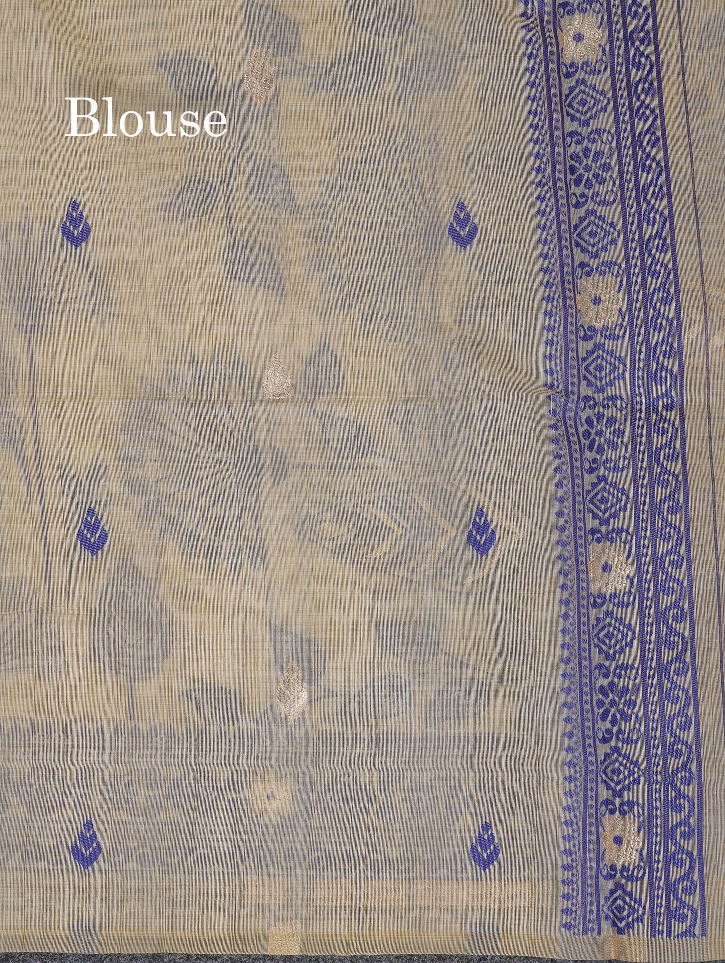 Beautiful Cream Sandal Thread Work Butta Cotton Mix Saree With Contrast Navy Blue Fancy Border