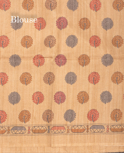 Purple Kalamkari Design Semi Tussar Fancy Saree With Contrast Sandal Blouse
