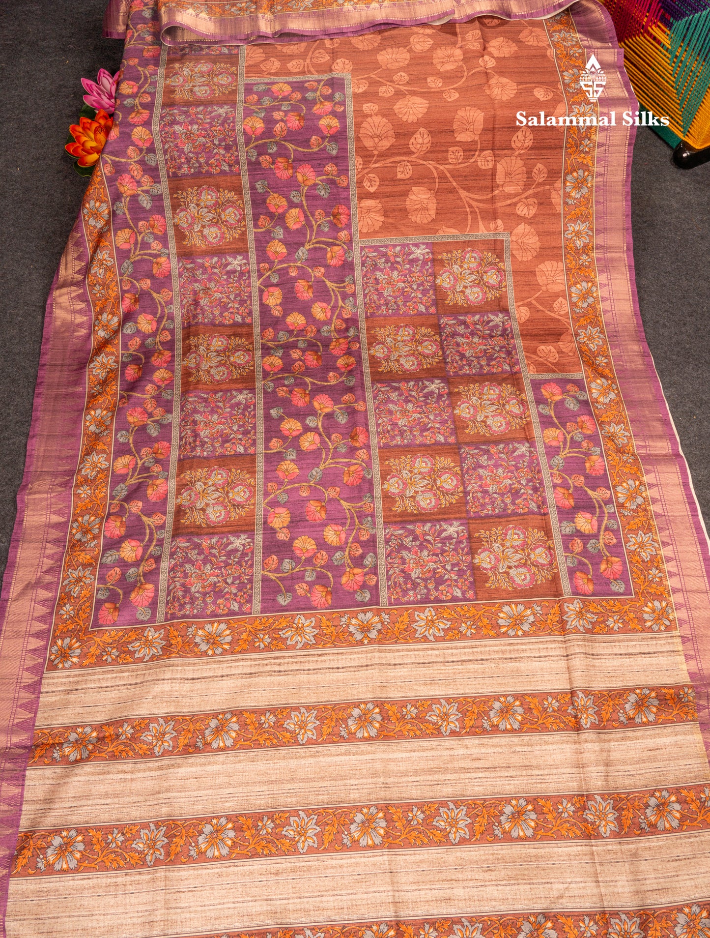 Mustard Yellow Semi Tussar Fancy Saree With Contrast Pink Shade Border