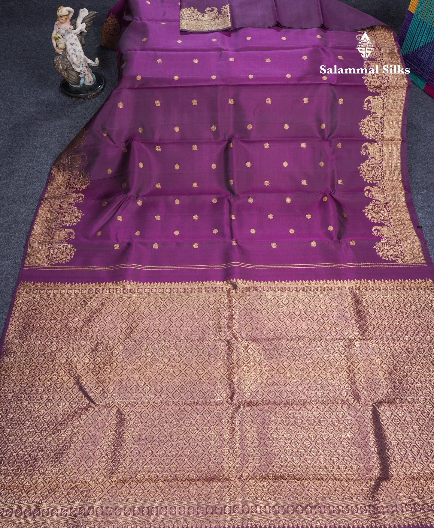 Dark Purple Pure Kanjivaram Silk Saree With Traditional Turning Border