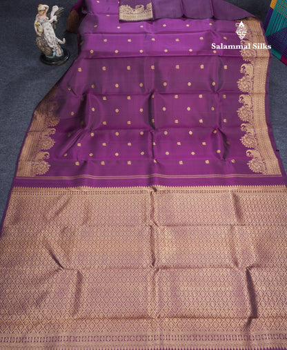 Dark Purple Pure Kanjivaram Silk Saree With Traditional Turning Border