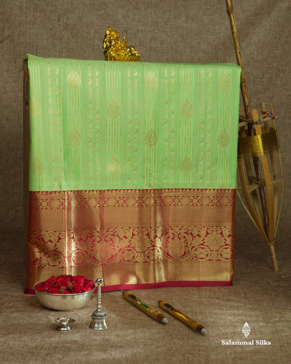 Semi Silk Pattu Pavadai (Pista Green) With Maroon Blouse 45 "