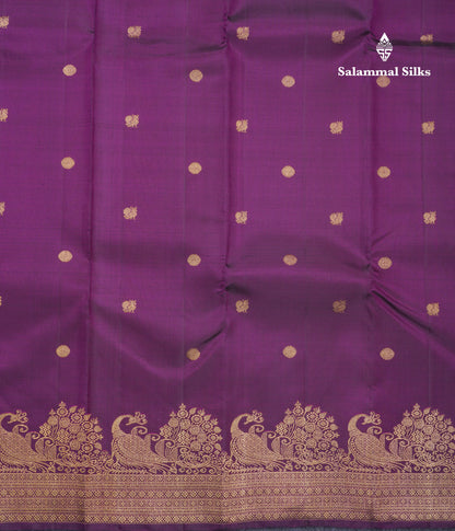 Dark Purple Pure Kanjivaram Silk Saree With Traditional Turning Border
