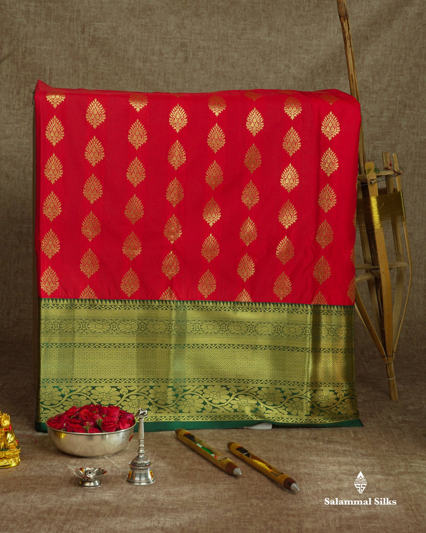 Semi Silk Pattu Pavadai (Red) With Green Blouse 45 "
