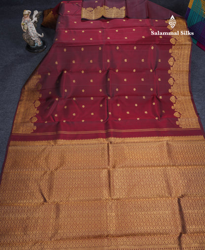 Dark Maroon Pure Kanjivaram Silk Saree With Traditional Turning Border