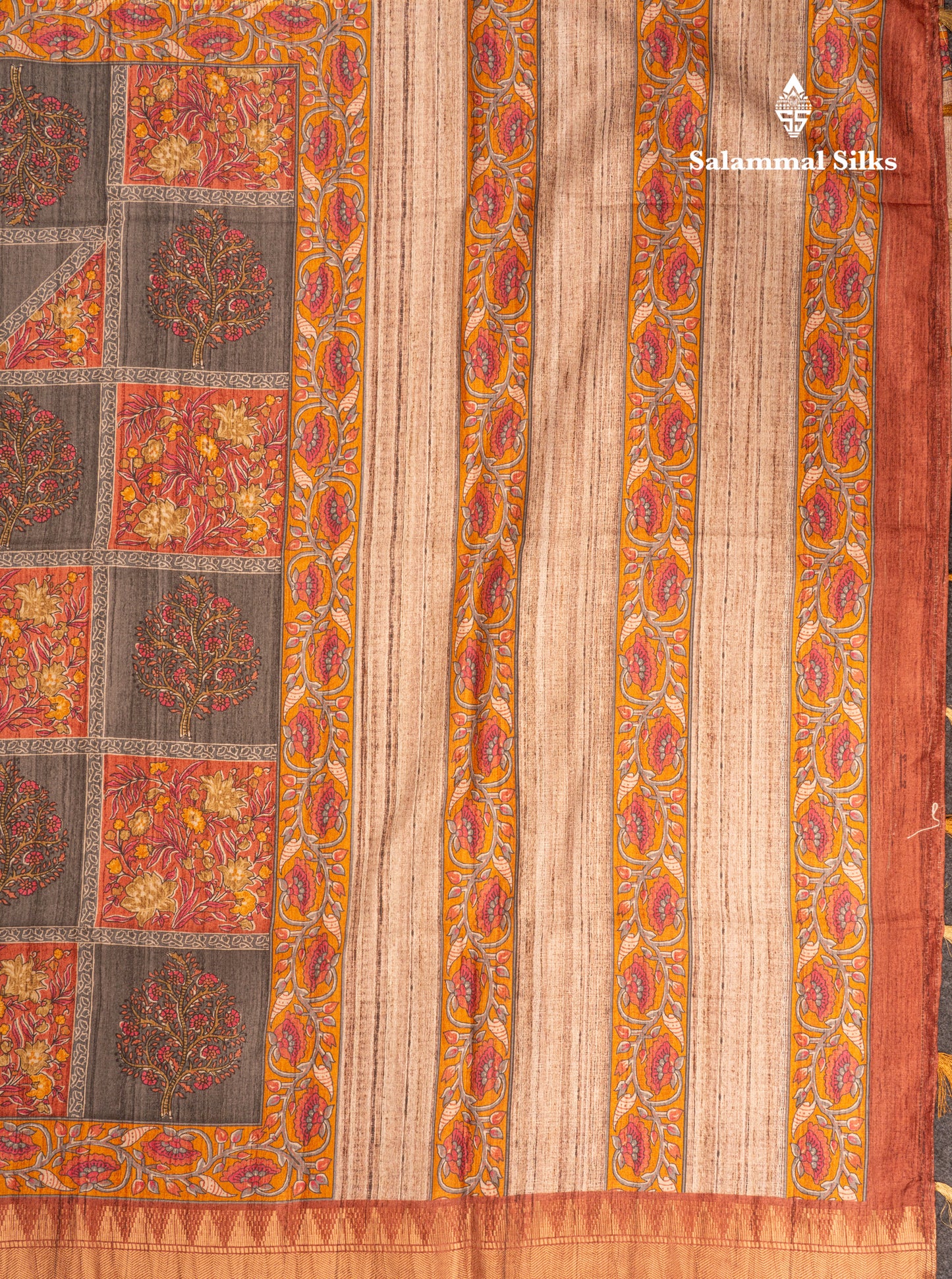 Mustard Yellow Semi Tussar Fancy Saree With Contrast Pink Shade Border