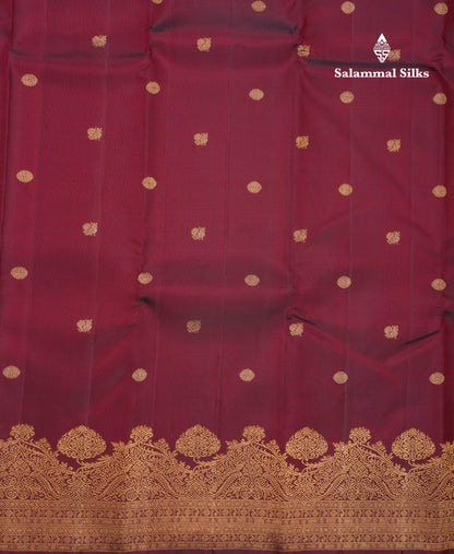 Dark Maroon Pure Kanjivaram Silk Saree With Traditional Turning Border