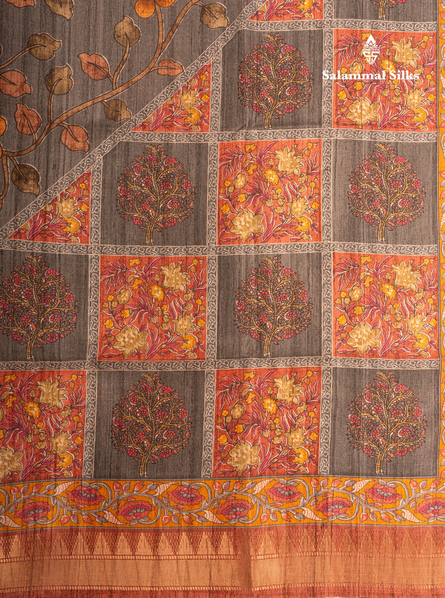 Mustard Yellow Semi Tussar Fancy Saree With Contrast Pink Shade Border
