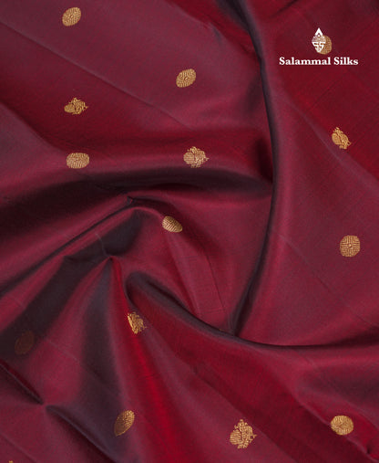 Dark Maroon Pure Kanjivaram Silk Saree With Traditional Turning Border