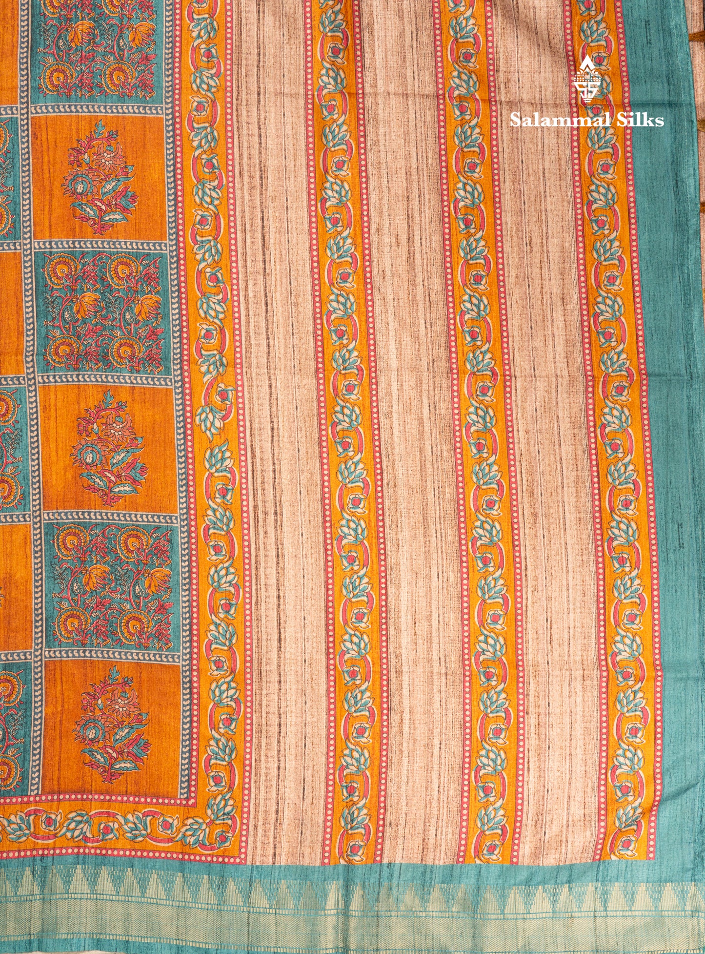 Mustard Yellow Semi Tussar Fancy Saree With Contrast Pink Shade Border
