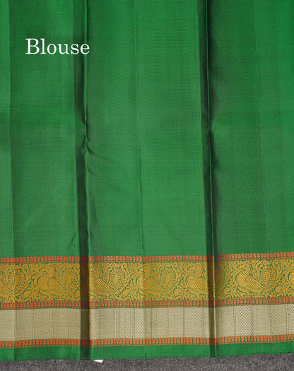 Beautiful Dark Purple Thread Work Butta Pure Kanjivaram Silk Saree With Contrast Bottle Green Traditional Border