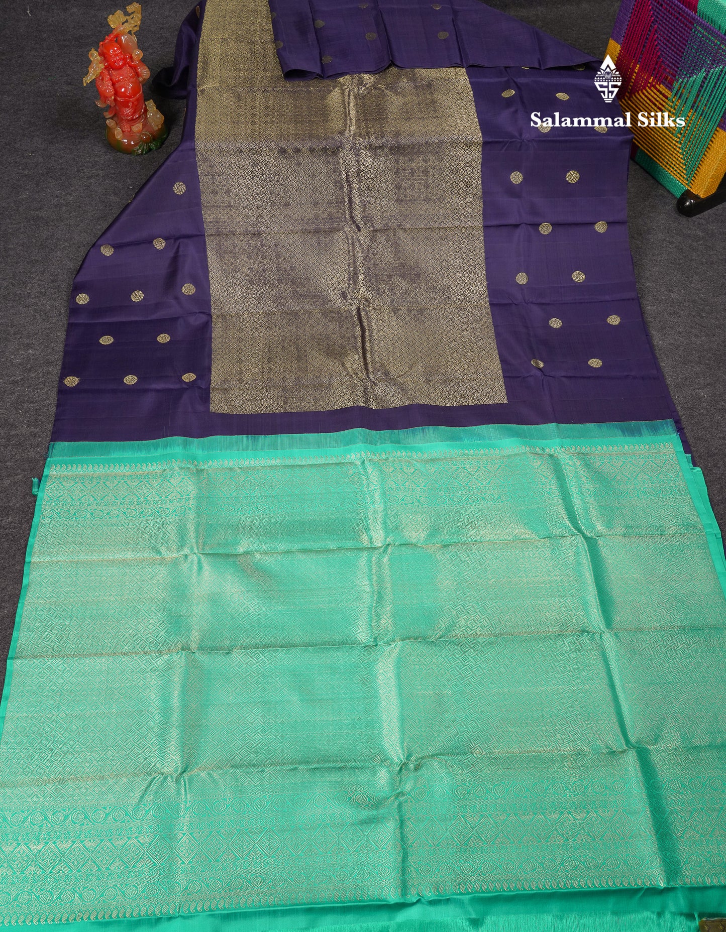 Beautiful Navy Blue Fancy Pure Kanjivaram Silk Saree With Contrast Rexona Blouse