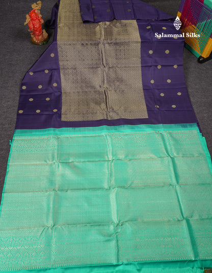 Beautiful Navy Blue Fancy Pure Kanjivaram Silk Saree With Contrast Rexona Blouse