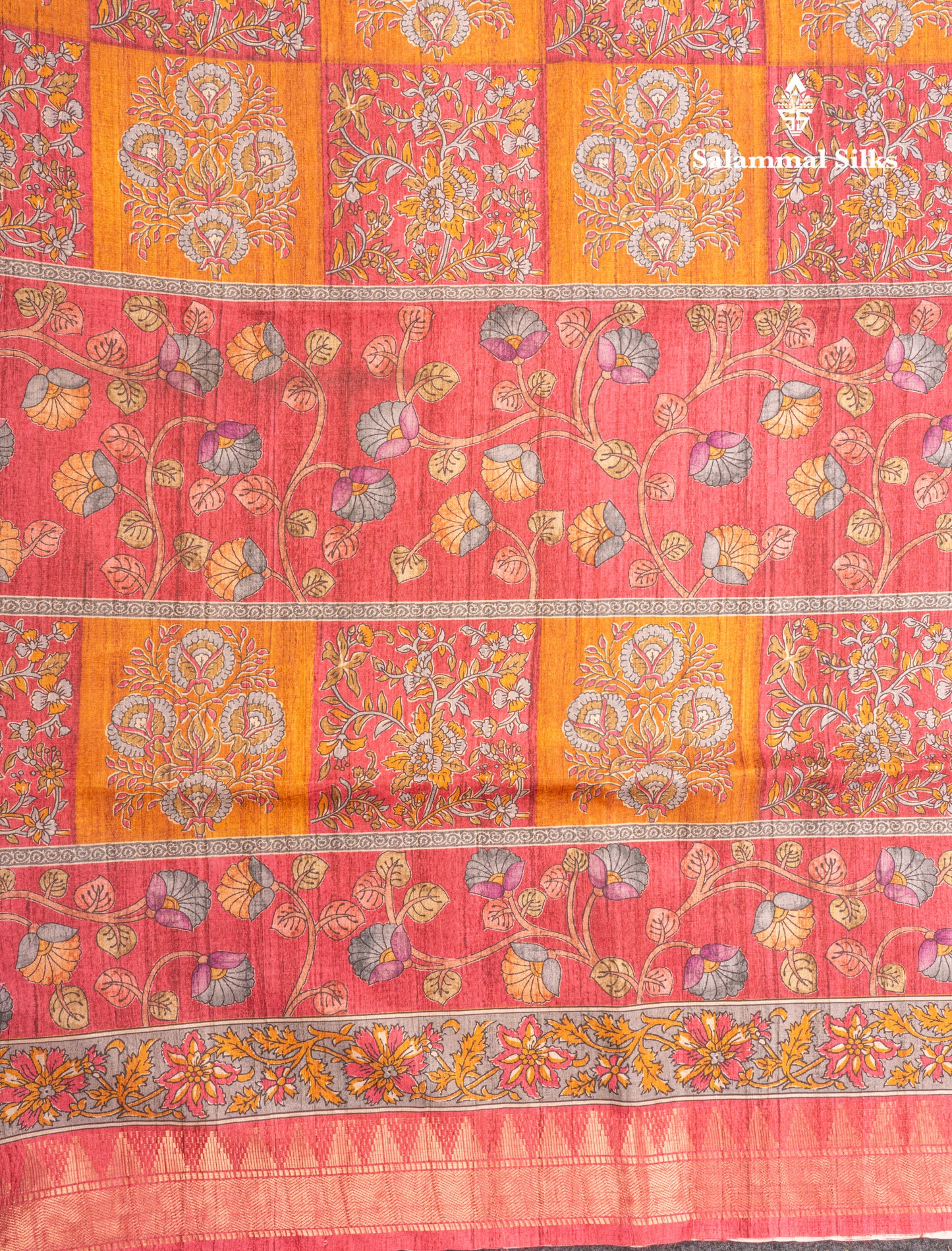 Mustard Yellow Semi Tussar Fancy Saree With Contrast Pink Shade Border