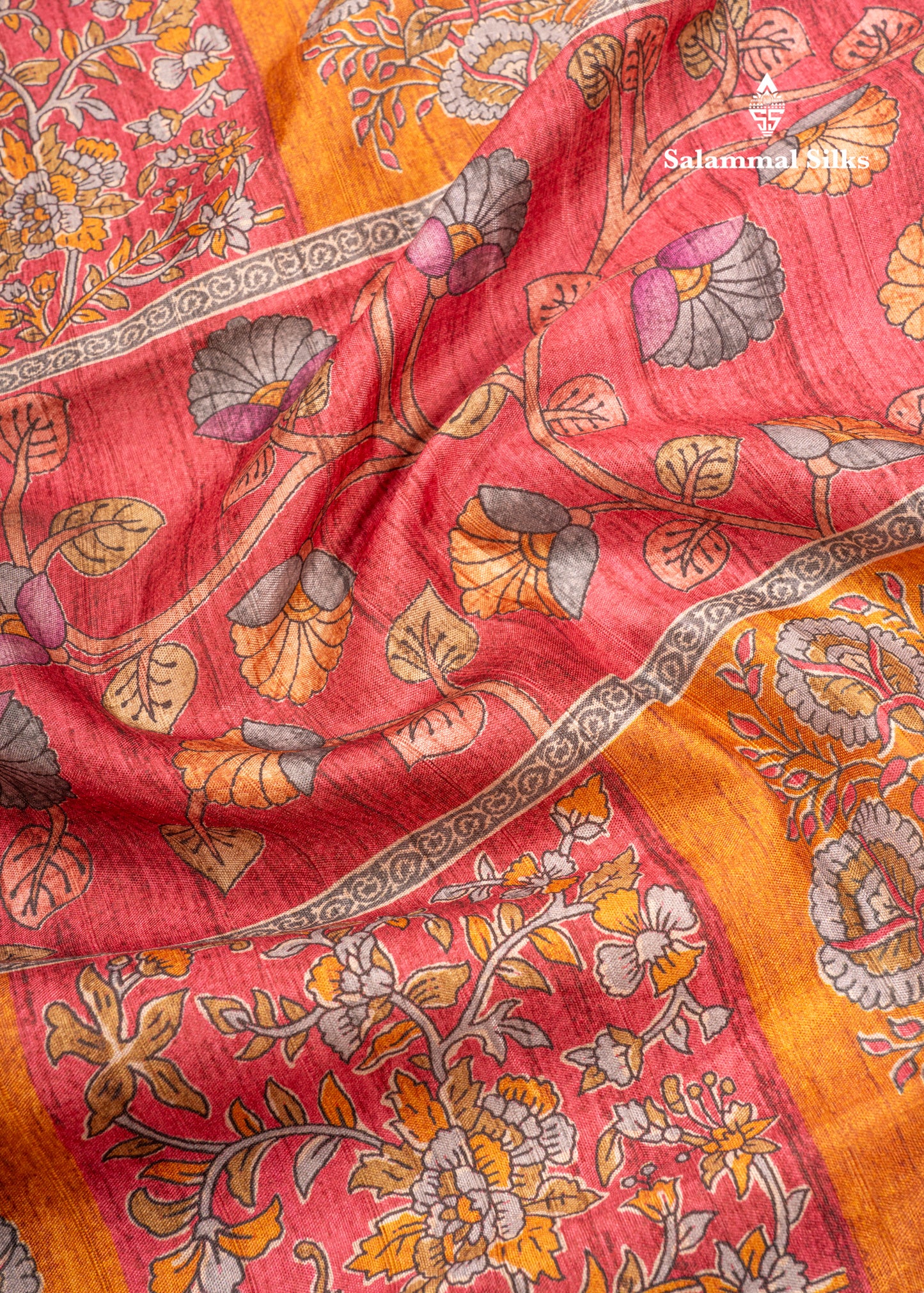 Mustard Yellow Semi Tussar Fancy Saree With Contrast Pink Shade Border