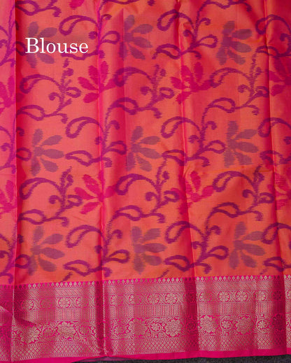 Beautiful Dual Tone Pink Pochampalli Design Semi Silk Saree With Contrast Magenta Pink Traditional Border