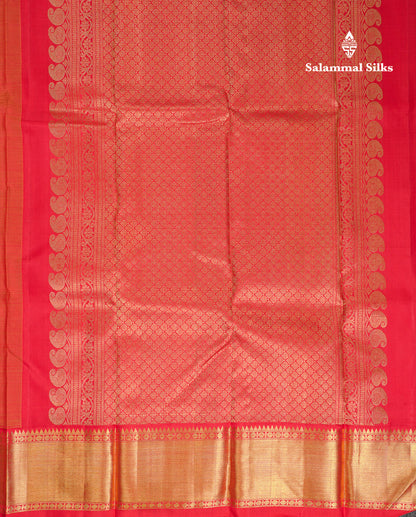 Beautiful Yellow Thread Work Butta Pure Kanjivaram Pure Silk Saree With Contrast Chilly Red Traditional Border