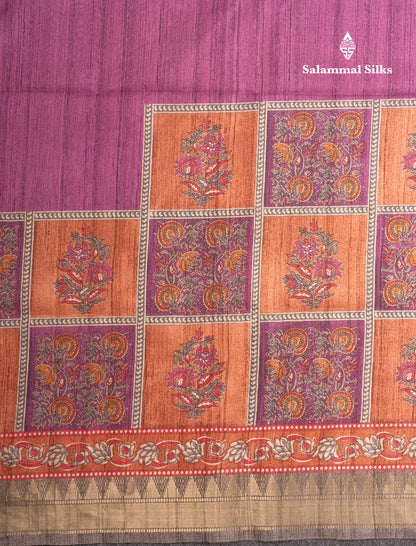 Mustard Yellow Semi Tussar Fancy Saree With Contrast Pink Shade Border